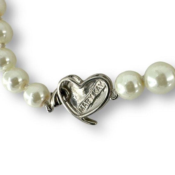 Mary Kay Heart Charm Link Knotted Faux Pearl Beaded Bracelet 7.5" Lobster Claw C - Picture 4 of 5